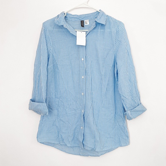 NWT H&M Divided BUNDLE blue and white striped button up with NWOT plaid shirt - Picture 2 of 4